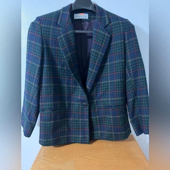 VTG Dumas Womens Wool Plaid Blazer Size 8 Pockets Single Breasted Academia - Picture 1 of 3